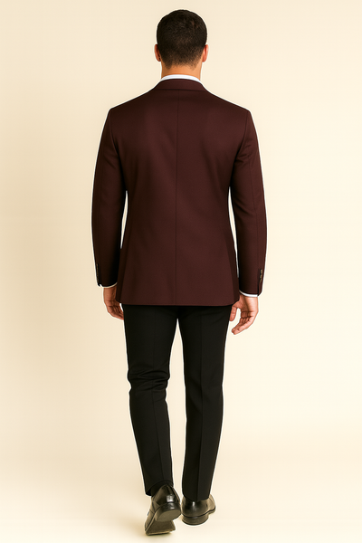 Mens Designer Marbella One Button Peak Tuxedo in Burgundy