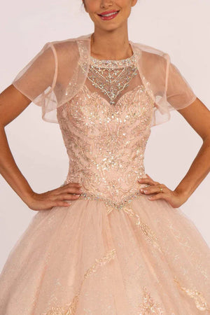 Illusion Sweetheart Glitter Ball Gown with Bolero by Elizabeth K GL2600 - Quinceanera Dresses
