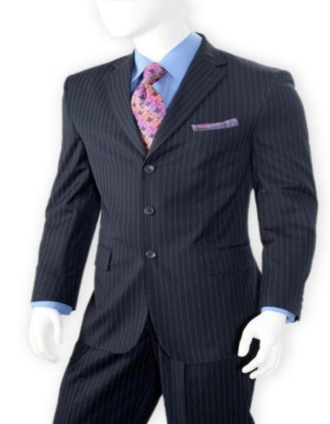 Luxurious High Quality Dark Navy Blue Pinstripe Light Weight Double Vented Ultra Smooth Fabric