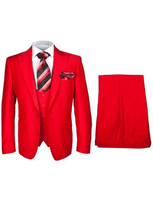 Rossiman Men??s Red Slim Fit Suit ?? Stylish Double-Breasted Jacket