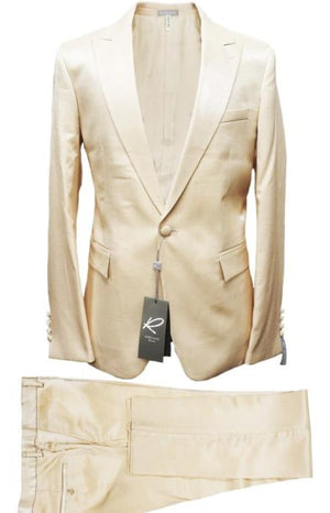 Rossiman Men??s Cream Sateen Suit ?? Elegant Glossy Formalwear