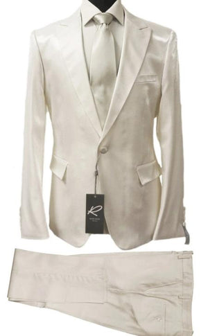 Rossiman White Sateen Suit for Men ?? High-Shine Formal Elegance