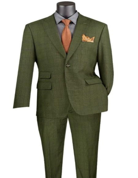 Peak Lapel Suit - Plaid Suit - Windowpane Pattern Color Suit - Gray With Burgundy Mix Pattern main image 0