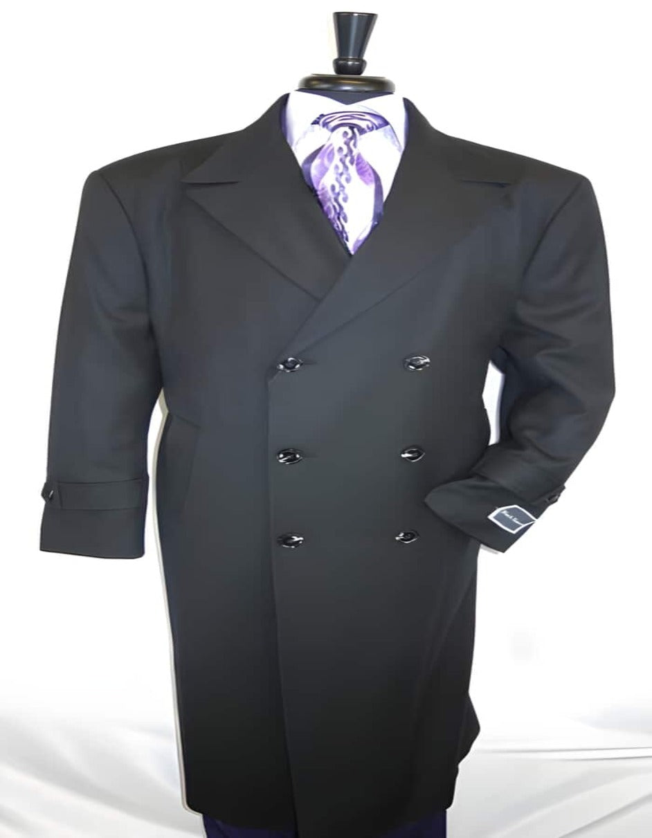 Men's Double Breasted Jet Black Overcoat - Men's Tuxedo USA
