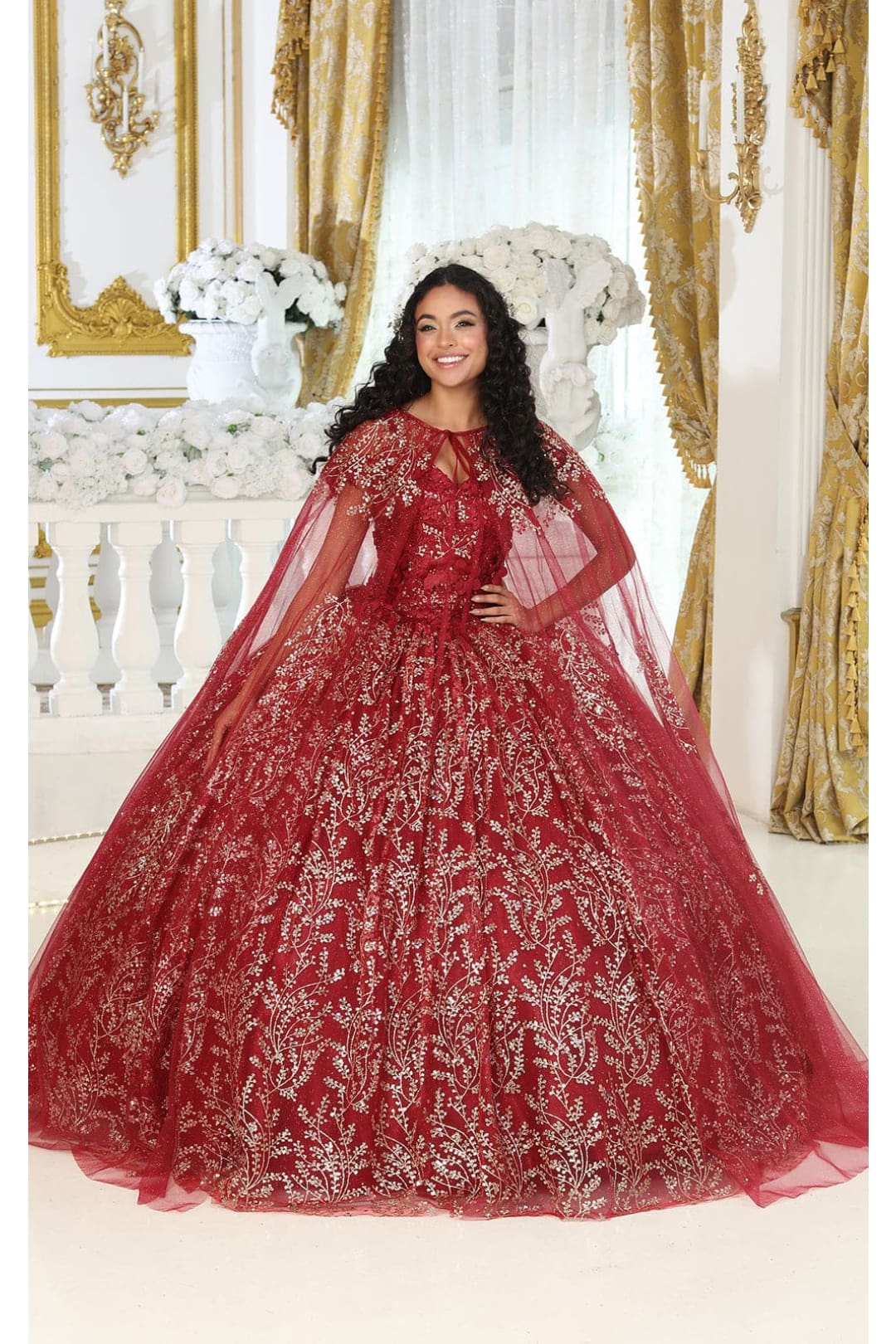 4 Burgundy And Gold Quinceanera Dress