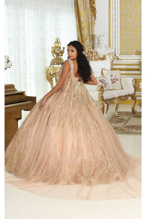 Layla K LK207 Detachable Cape Corset Rose Gold Quinceanera Dress - Dress