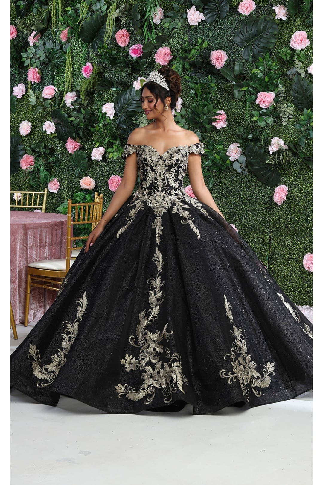 4 Black And Gold Quinceanera Dresses Off Shoulder Ball Gown LK219