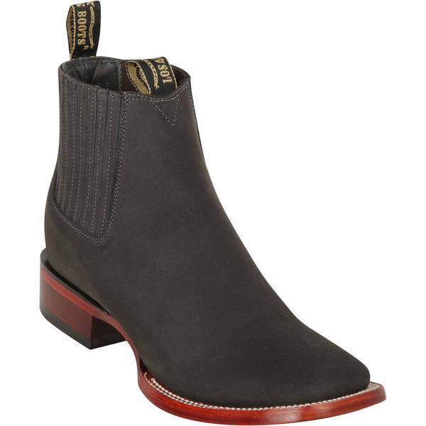 Los Altos Men's Wide Square Toe Suede Leather Short Boots - Dark Brown