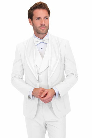 Italian Wool 3-Piece Modern Fit White Tuxedo