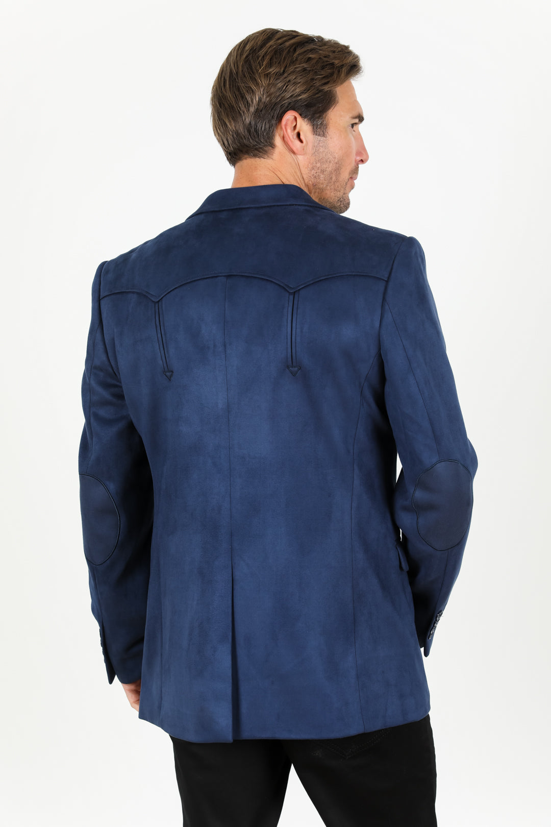 Men’s Navy Faux Suede Blazer – Double Button Smart Casual Jacket