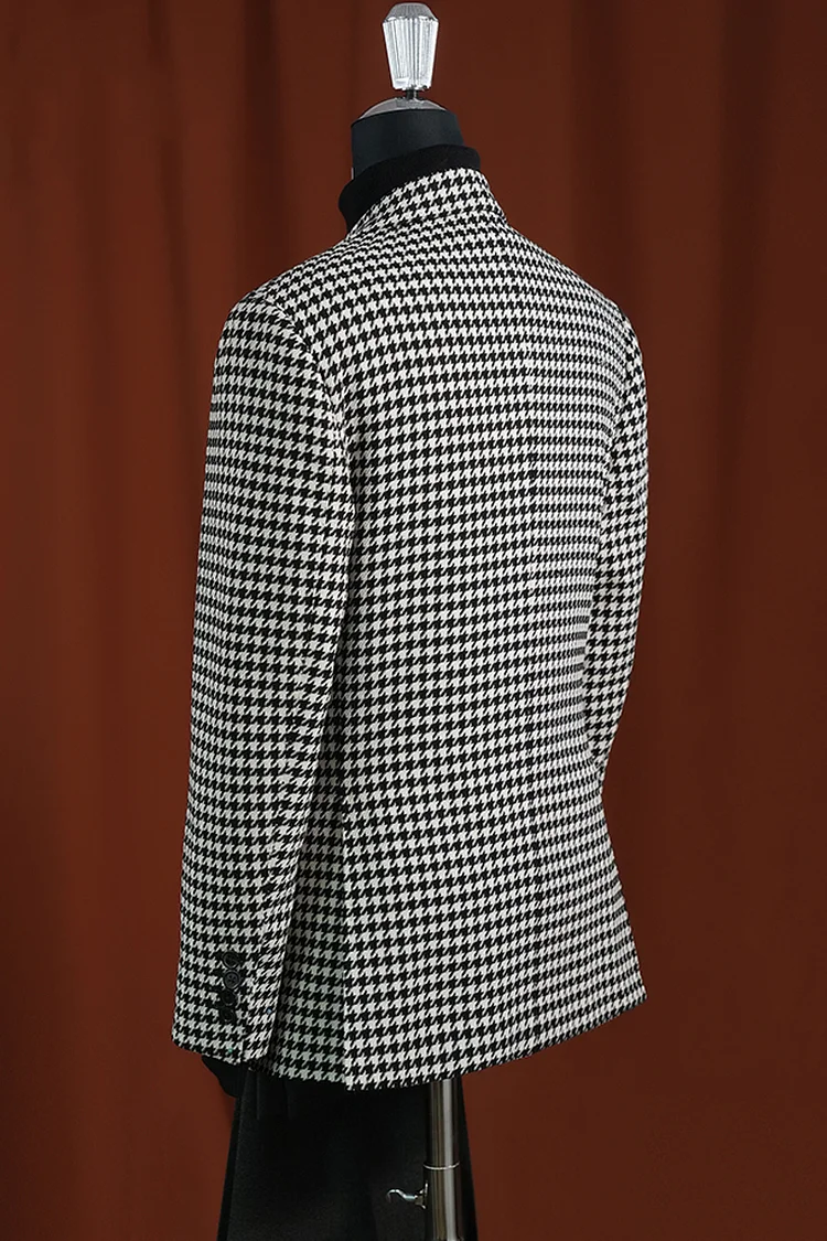 Mens Houndstooth Sport Coat Black & White 100% Wool Modern Fit