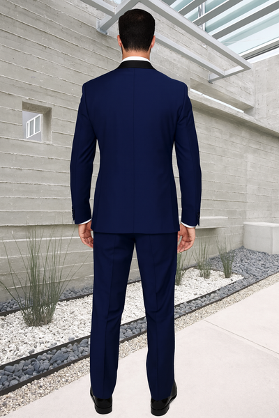 Mens 1 Button Shawl Lapel Vested Wool Wedding - Prom Tuxedo in Sapphire Blue - Mens Slim Fitted Tuxedo