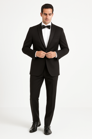Mens 1 Button Slim Fit Shawl Tuxedo in Black - Mens Slim Fitted Tuxedo