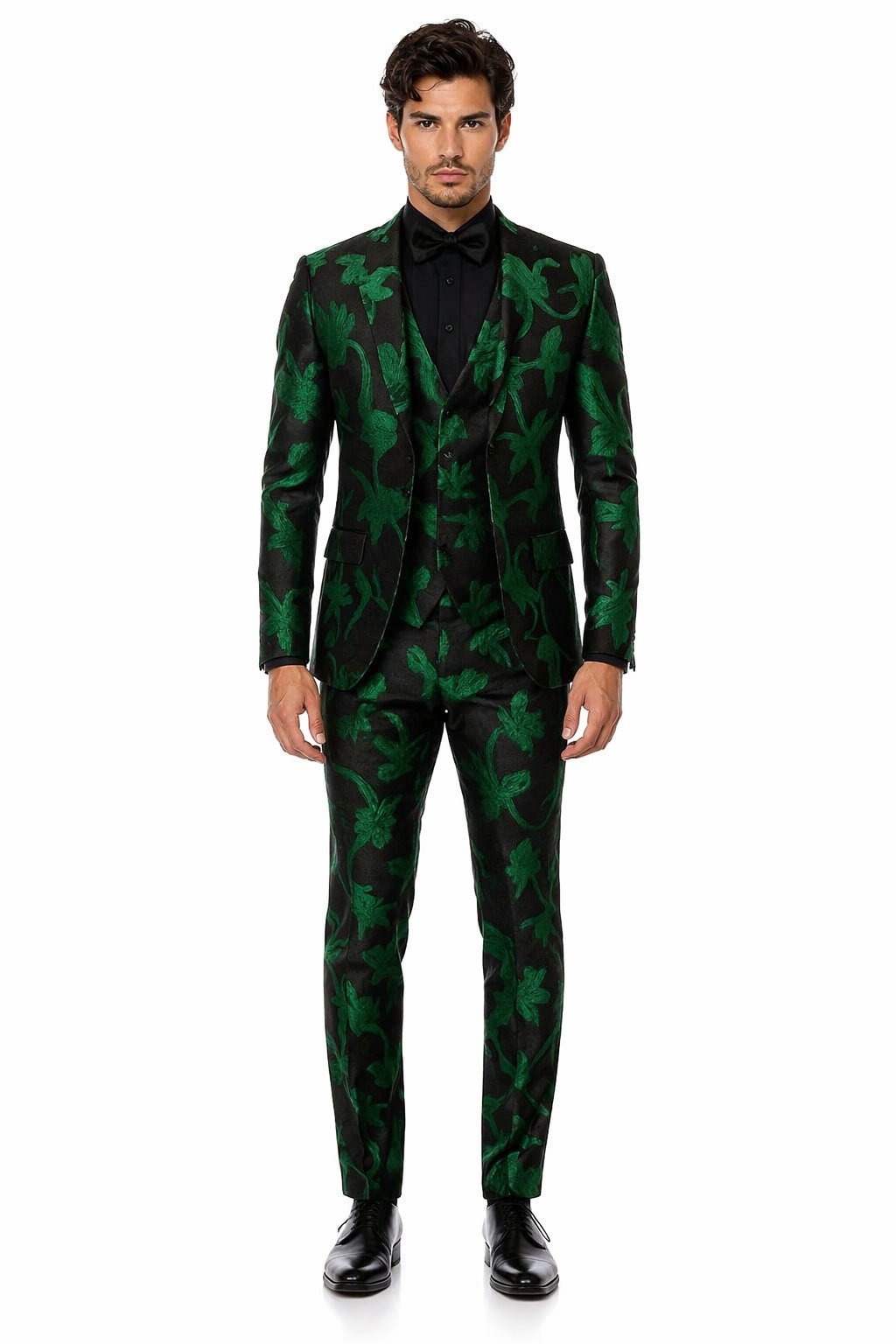 Men's Black and Emerald Green Velvet Floral Tuxedo Suit, Slim Fit 2 Piece Formalwear for Weddings Events Fitted for Men Men's Black and Emerald Green Velvet Floral Tuxedo Suit, Slim Fit 2 Piece Formalwear for Weddings Events Fitted for Men