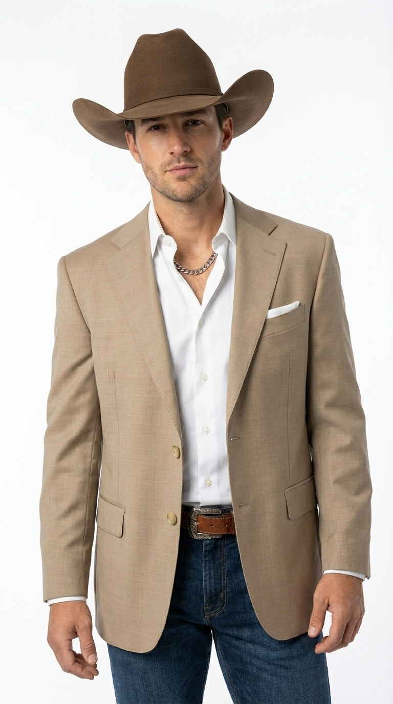 Men's Dark Tan Cowboy Western Blazer – Classic Style Sport Coat Casual Formal Jacket for Business Wedding Modern Fit by Men's Tuxedo Usa