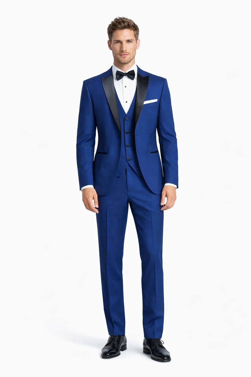 blue and black dress designer Royal Blue Jacquard Designer Boy Prom Suits with Black Lapel