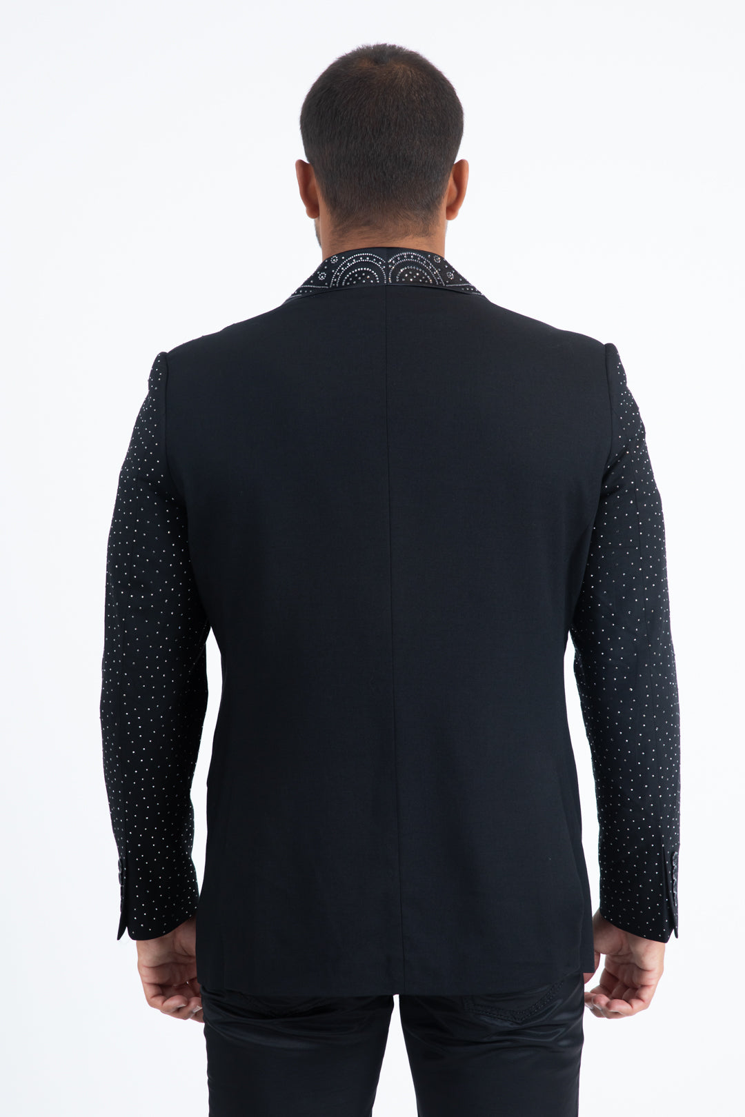 Men’s Black Sparkle Rhinestone Blazer – Slim Fit Double Button Coat