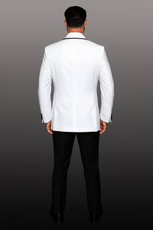 Mens One Button Satin Trim Shawl Tuxedo in White & Black