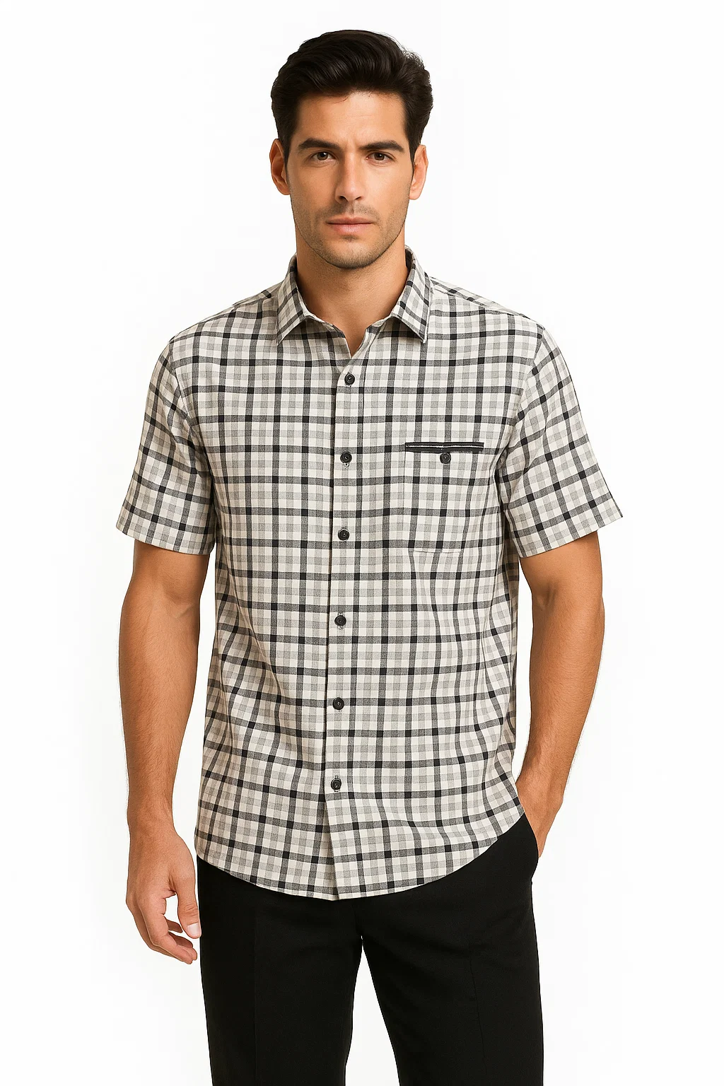 Mens Plaid Walking Suit in black by Dreams by Zacchi 2 Piece Leisure Outfit with Matching Shirt and pant -$99