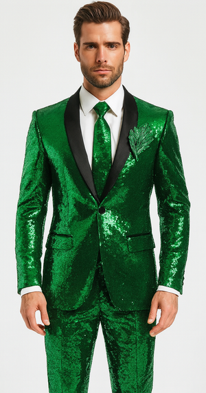 Mens Sequin Suit - Red Tuxedo - Party Suits - Stage Suit