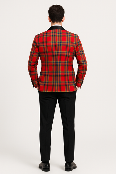 Mens Tartan Plaid Christmas Holiday Blazer in Red