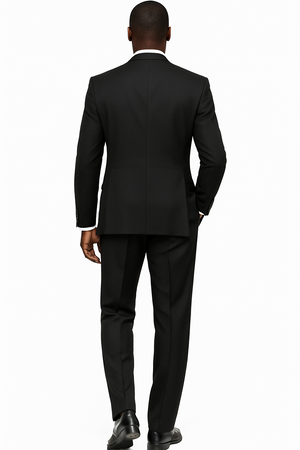Mens Tiglio Rosso Suit - Wide Leg Baggy Pants - 100% Wool Black Three-Piece Suit with Double-Breasted Vest and Peak Lapel