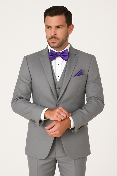 34 Mens Vested Satin Trim Wedding Tuxedo in Light Grey Mens Slim
