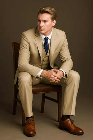 Mens Vested Smart Modern Fit Suit Light Tan