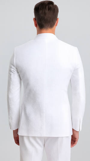 Mens Vested Summer Seersucker Suit in White Pinstripe