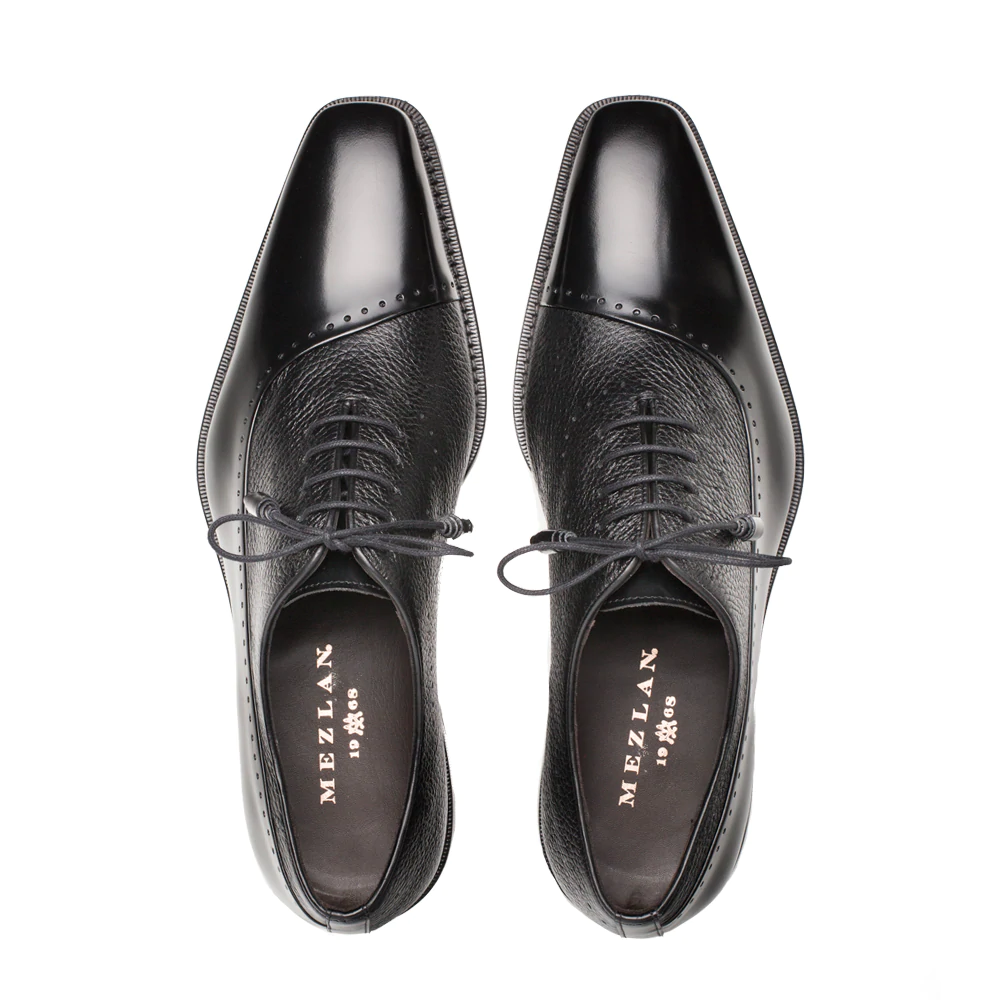 Mezlan Postdam Deerskin Calfskin Shoes Black (16409)