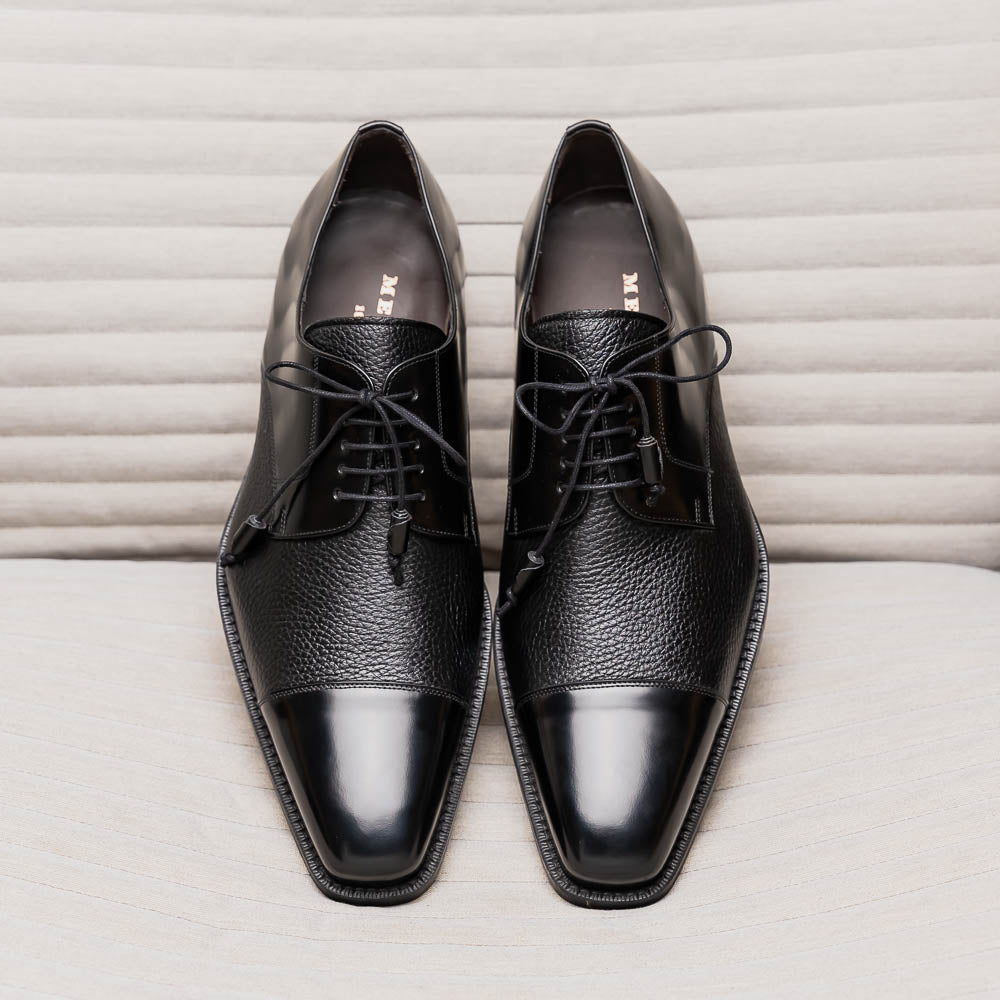 Mezlan Soka Calfskin & Deerskin Cap Toe Shoes Black (15089)