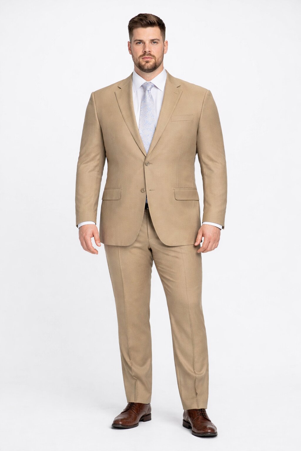 Mens Tan Modern Fit Tiglio Wool Suit – Classic Two-Button Tailored Suit