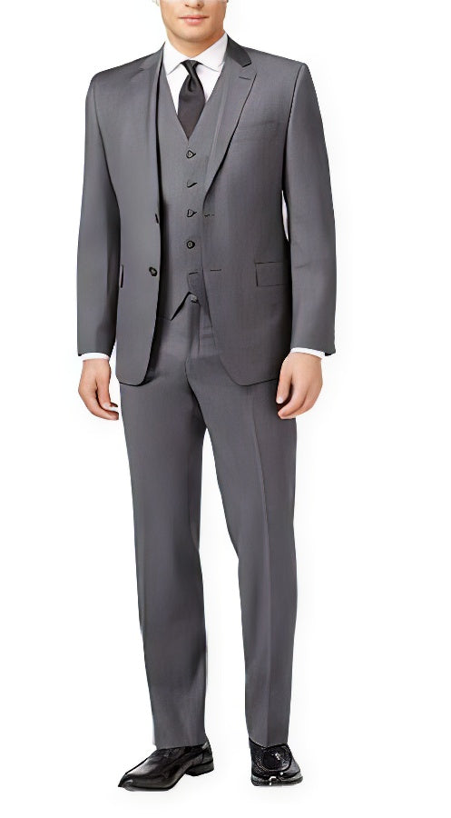 Brand: Caravelli Collezione Suit - Caravelli Suit - Caravelli italy Caravelli Men's 3-Piece Medium Grey Slim Fit 2-Button Vested Dress Suit