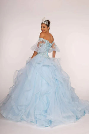 Off the Shoulder Ball Gown with Sheer Sleeves by Elizabeth K GL2601 - Quinceanera Dresses