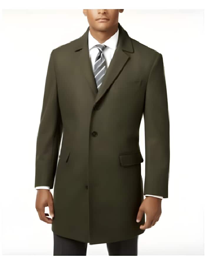Men's Long Jacket Olive Green Wool men's Car Coat Mid Length Three quarter length coat - Men's Tuxedo USA