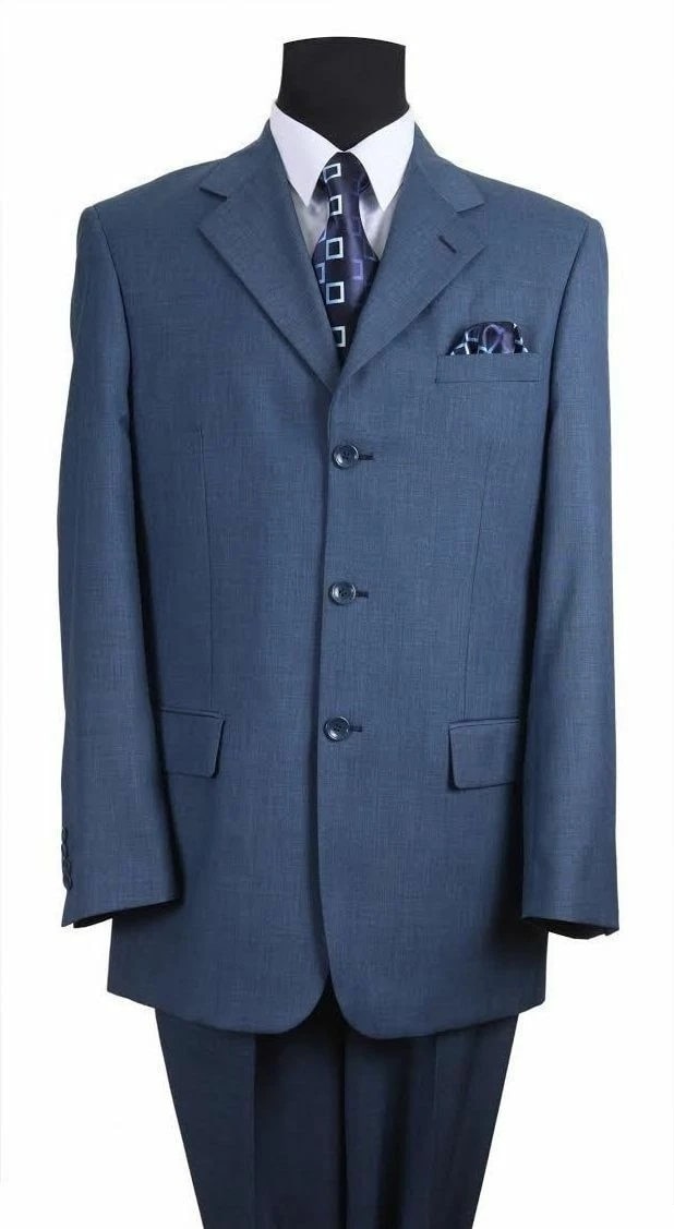 Mens Steel Blue 3-Button Classic Suit Formal Business Attire with Vest, Tie and Pocket Square