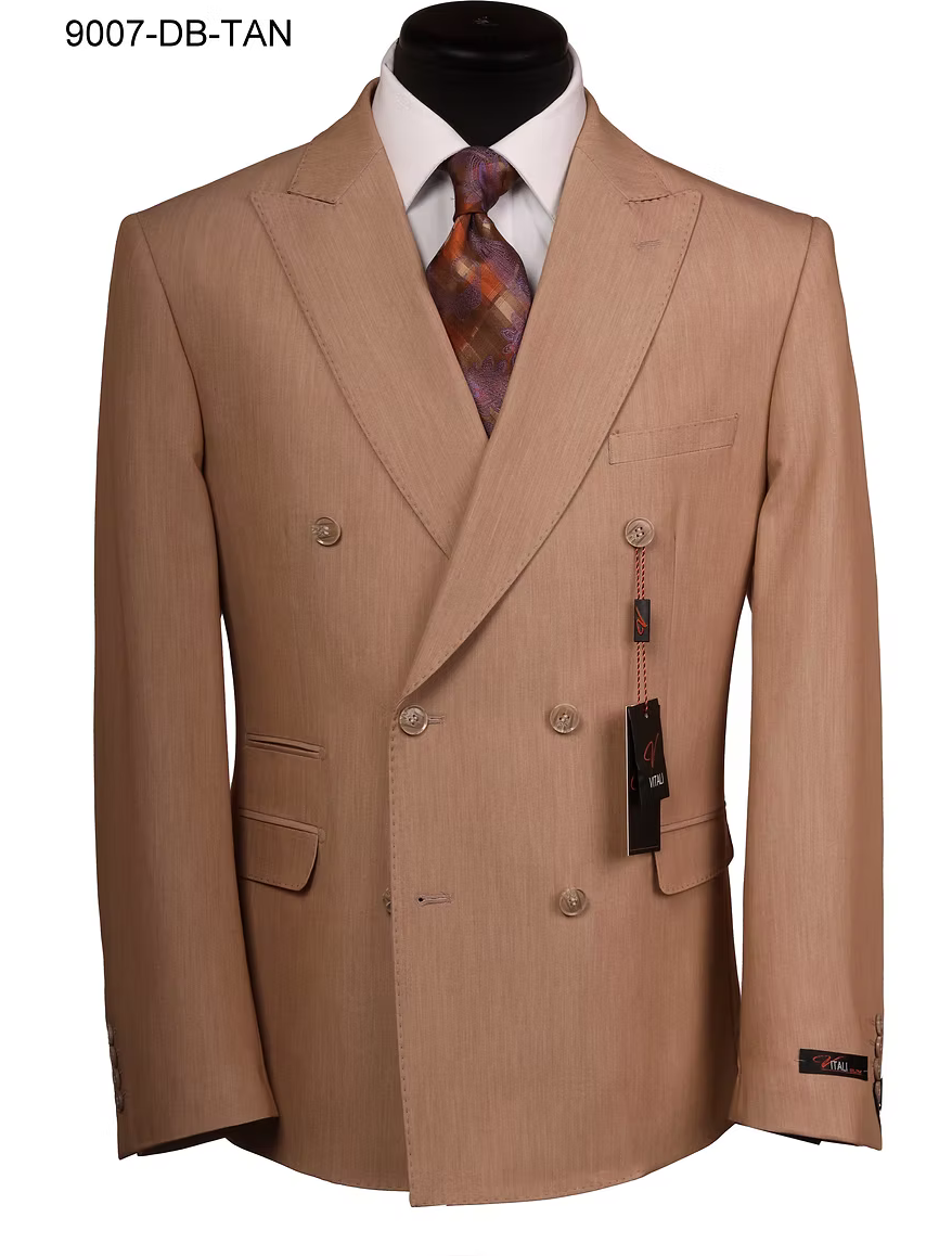 Vitali Tan Double Breasted Suit – Men’s 2 Piece Formal Suit for Wedding, Business and Special Events khaki beige color