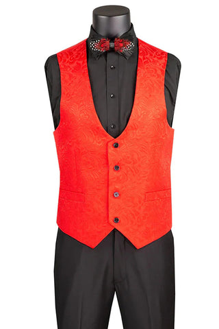 Men's Slim Fit Vested Paisely Wedding Tuxedo In Red