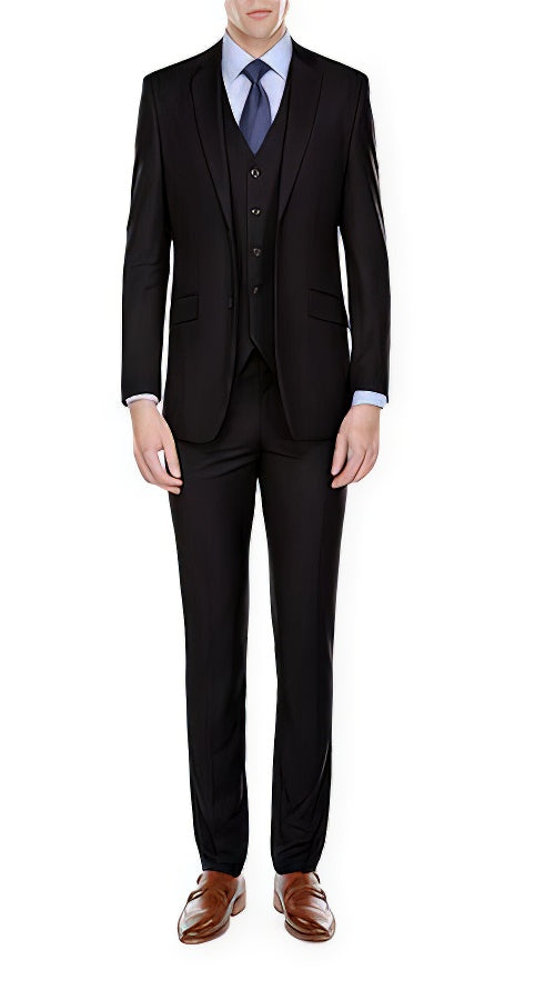 Men's 2 Button Black Slim Fit 3 Piece Suits