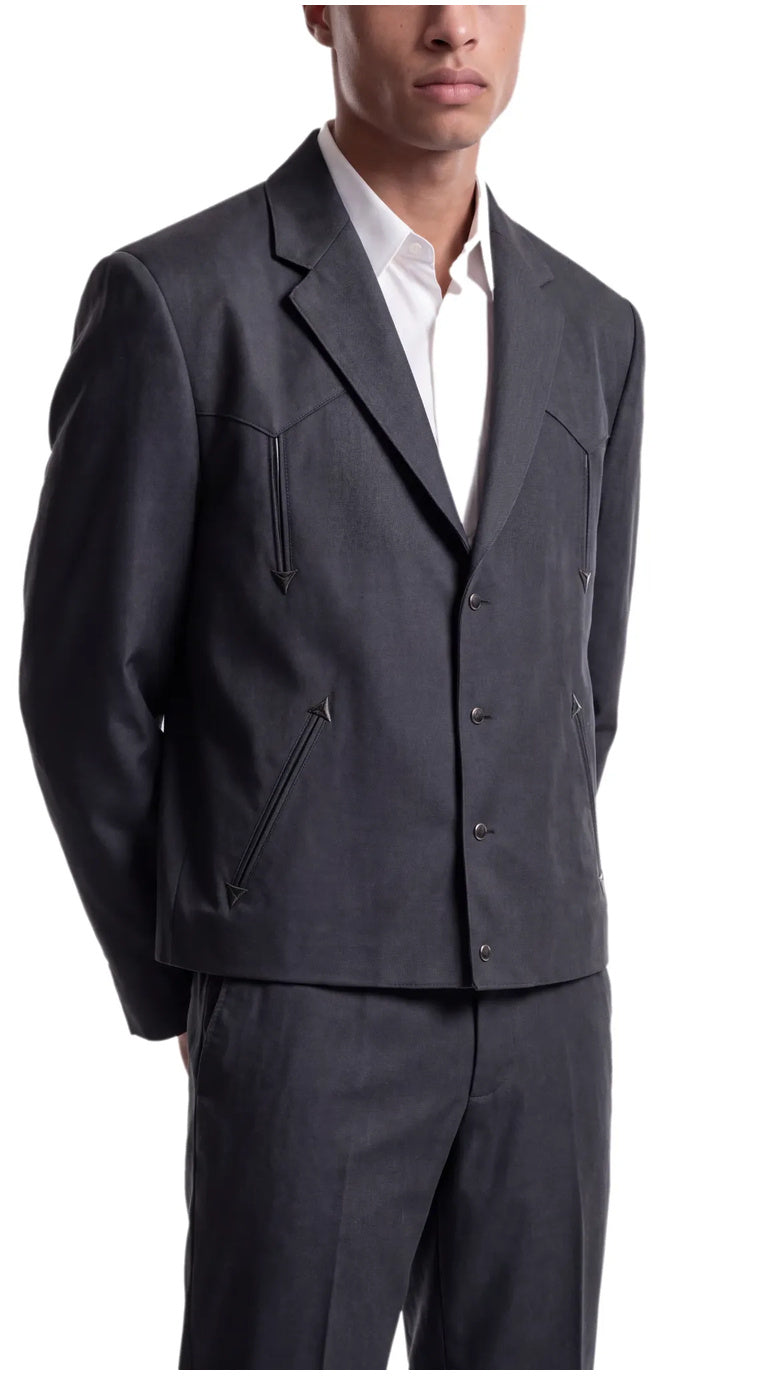 Men's Slate Western Suit 2-Piece - Cowboy Suit with Western Yoke & Pearl Snaps