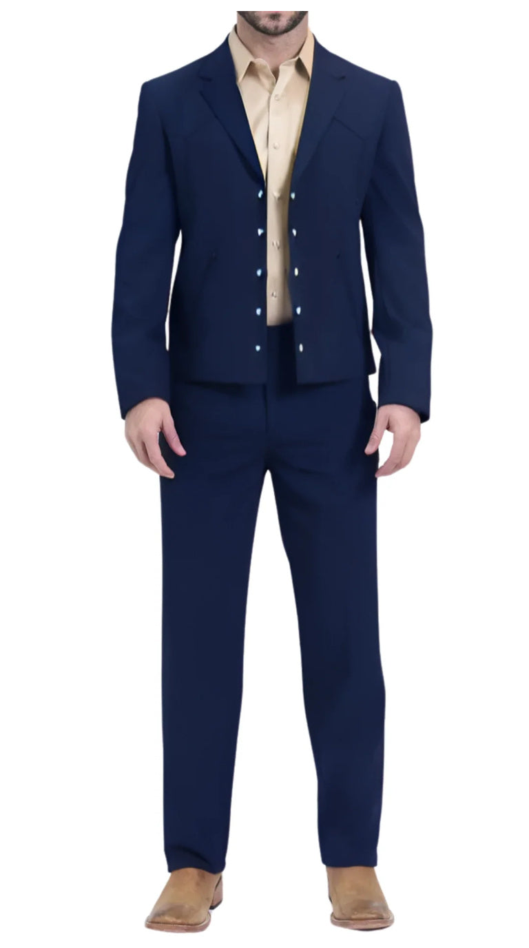 Men's Navy Western Suit 2-Piece - Cowboy Suit with Western Yoke & Pearl Snaps