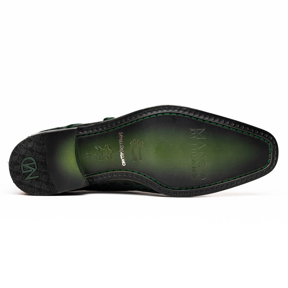 Marco Di Milano Rovigo Green Exotic Crocodile Skin Single Monk-strap Loafers