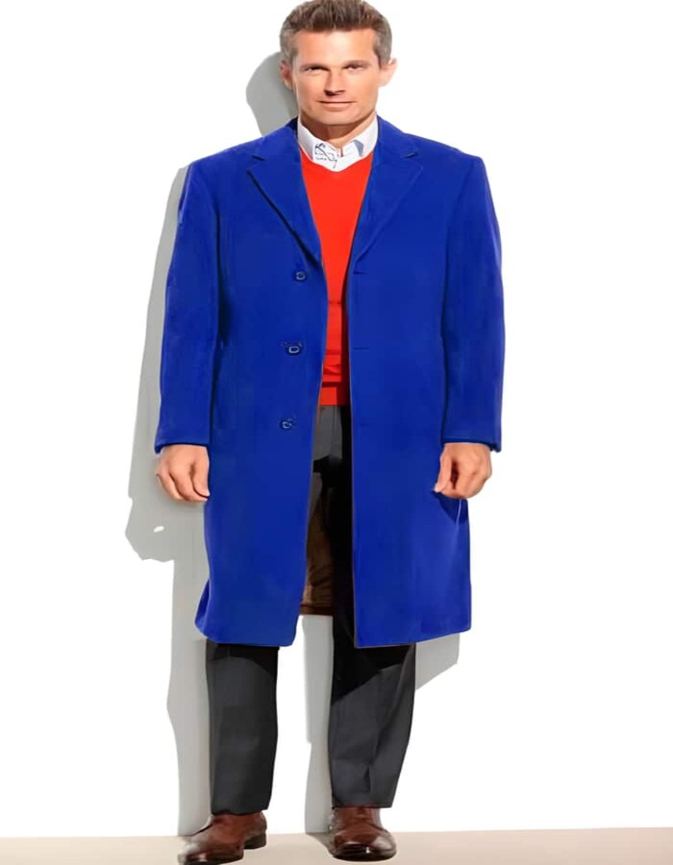 mens dress winter coat Coat Royal Blue 3 Button 95% Wool Overcoat ~ Long men's Dress Topcoat