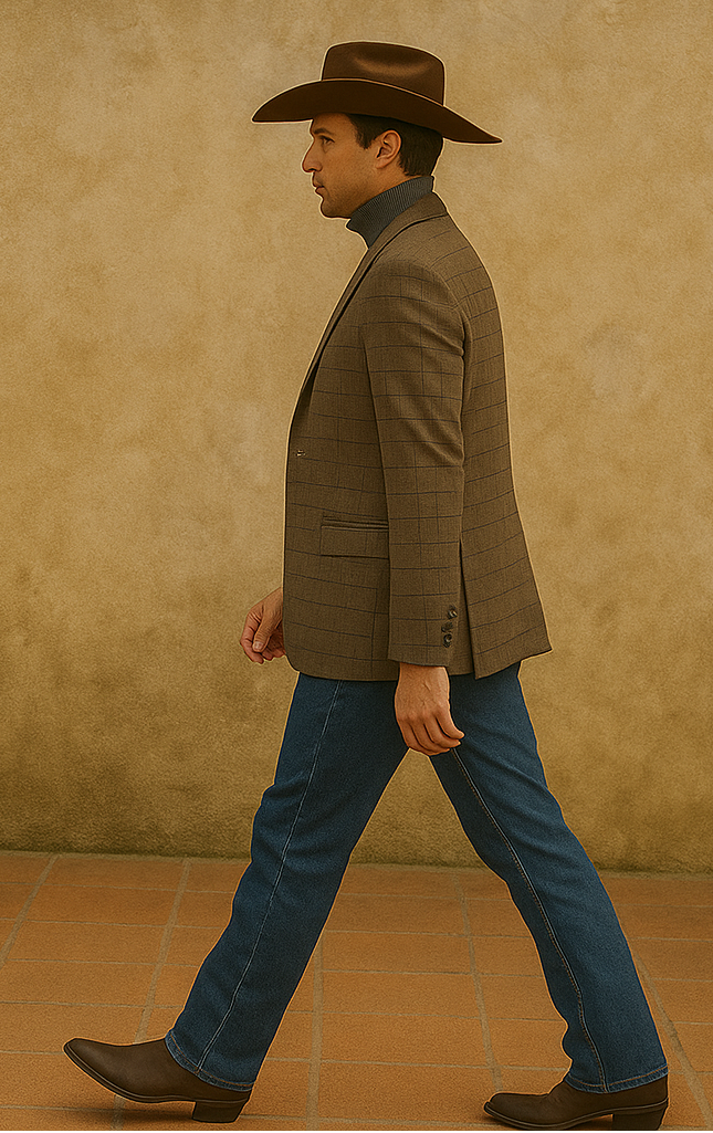 Saco vaquero - Western Sport Coat - Western Blazer- Men's Slim Fit 2 Button Sport Coat Blazer In Bronze Mini Window Pane