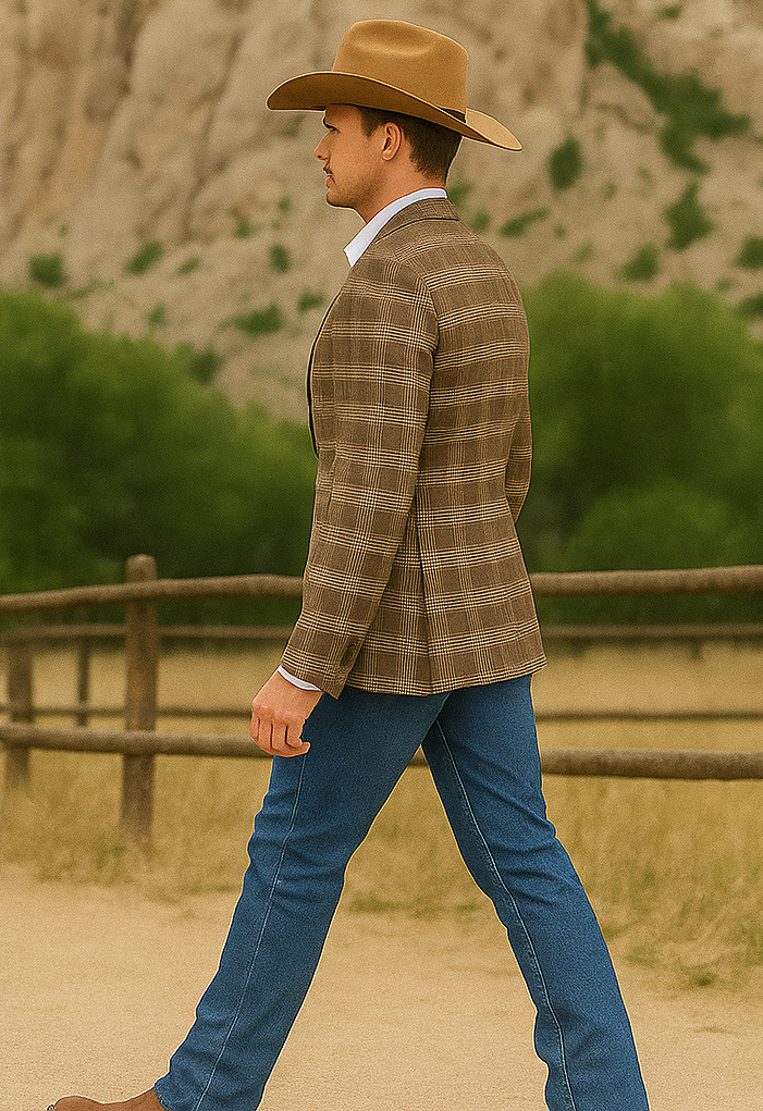 Saco vaquero - Western Sport Coat - Western Blazer- Men's Slim Fit Business Casual Light Brown Glen Plaid Sport Coat