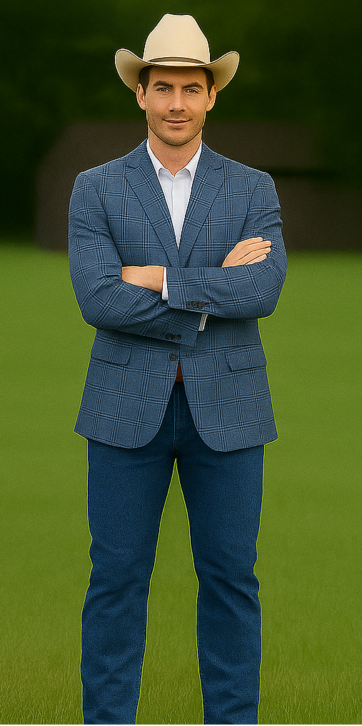 Saco vaquero - Western Sport Coat - Western Blazer- Men's Two Button Business Casual Double Windowpane Sport Coat In Light Blue