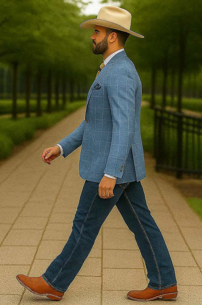 Saco vaquero - Western Sport Coat - Western Blazer - Mens Half Canvas Unconstructed Sport Coat Blazer In Light Blue Windowpane Plaid