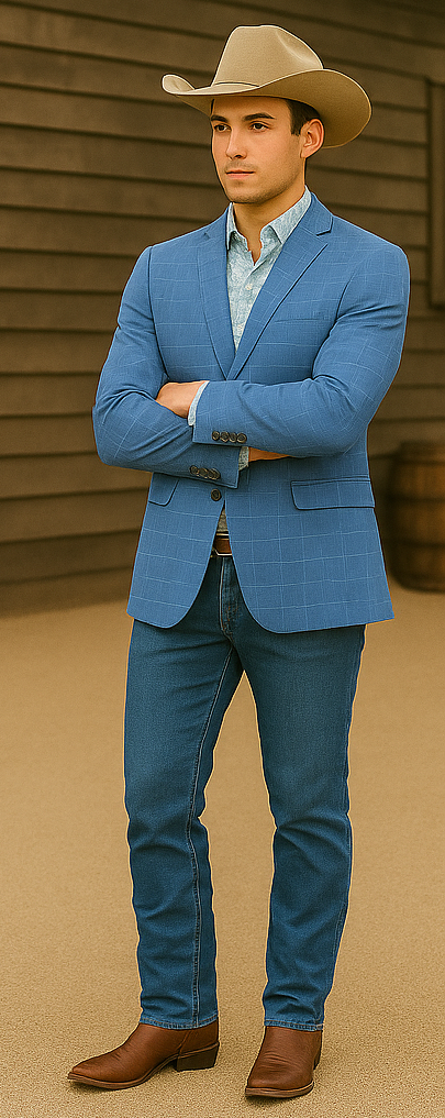 Saco vaquero - Western Sport Coat - Western Blazer - Men's Two Button Regular Fit Windowpane Plaid Teal Sport Coat Blazer
