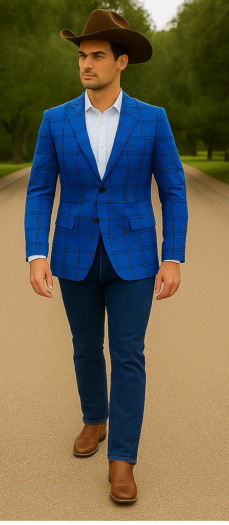 Saco vaquero - Western Sport Coat - Western Blazer - Men's Two Button Slim Fit Glen Plaid Sport Coat Blazer In Royal Blue