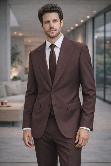 Statement Mens Modern Fit 2 Piece 100% Super 200s Wool Suit โ Peak Lapel with Pick Stitching